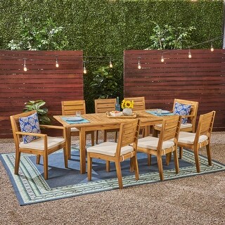 Nestor Outdoor 8-Seater Acacia Wood Expandable Dining Set by Christopher Knight Home