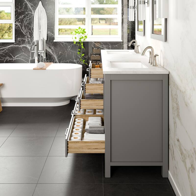 Aberdeen 84"W x 22"D DS Bath Vanity with Carrara Quartz Top