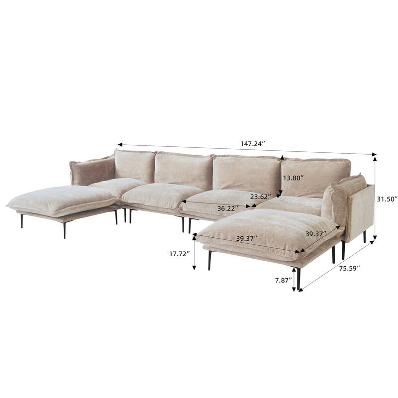 Living Room Furniture Velvet Sectional Sofa U-shaped Modular Sofa Deep Seat Upholstered Cloud Couch