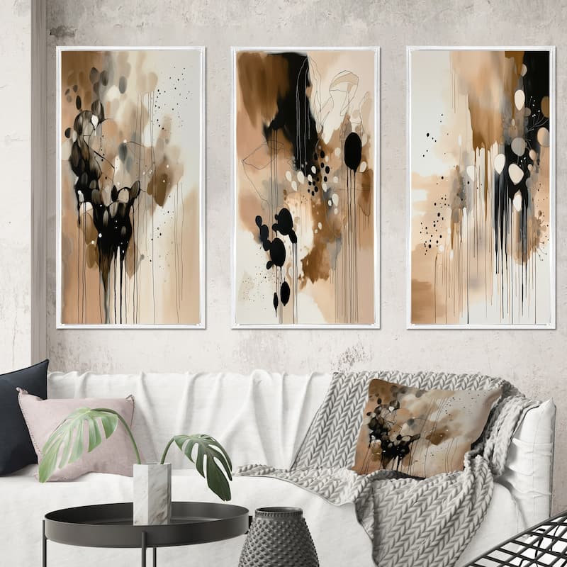 Designart "Brown Mindful Abstraction III" Abstract Framed Wall Art Set Of 3 Frame Gallery Wall Set For Home Decor