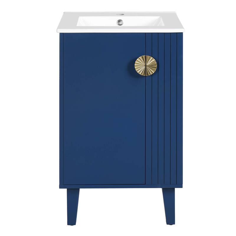 Bathroom Vanity, 20" Small Bathroom Vanity with Ceramic Sink, Chic Half-Moon Pulls Bathroom Cabinet