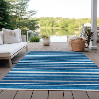 Machine Washable Indoor/ Outdoor Chantille Contemporary Stripes Rug
