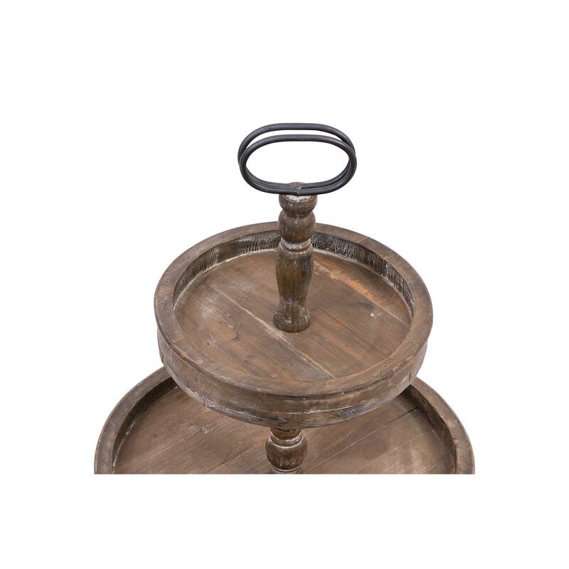 Distressed Wood 2-Tier Tray with Metal Handle