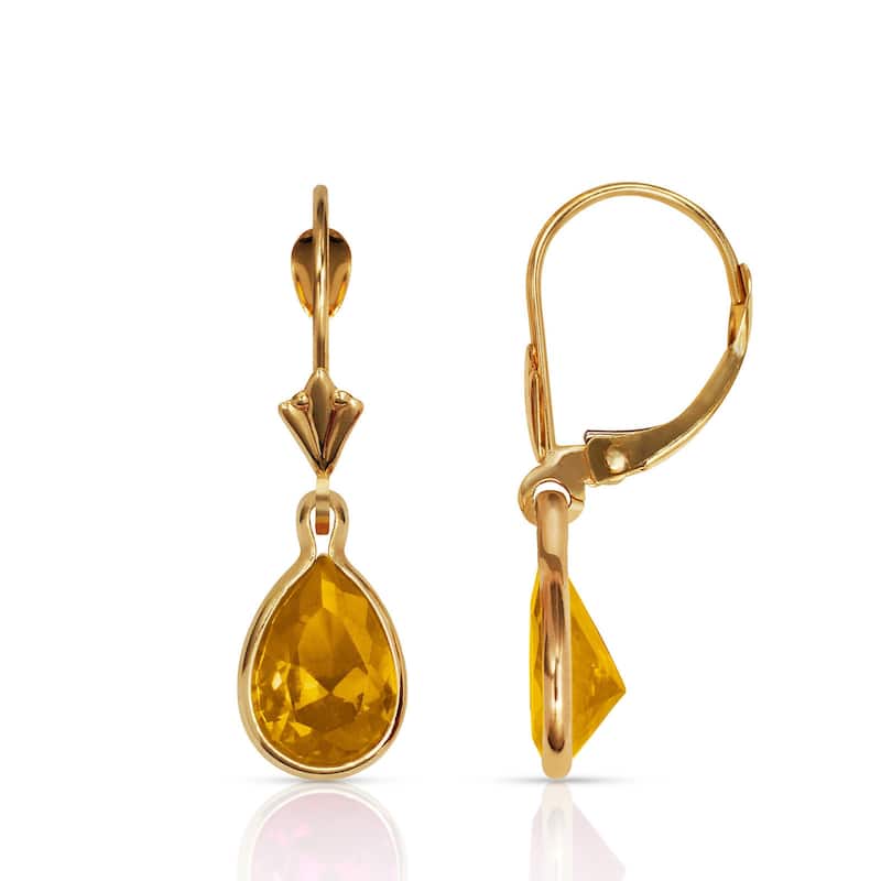 Curata Solid 14k Yellow Gold Birthstone Large Pear-shape Cubic Zirconia Bezel Dangle Leverback Earrings (6mm x 27mm)