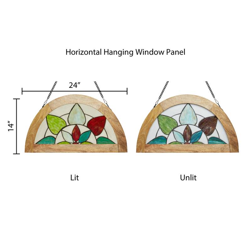 River of Goods 14-Inch Arch Flower Stained Glass Window Panel - 24" x 1" x 14"