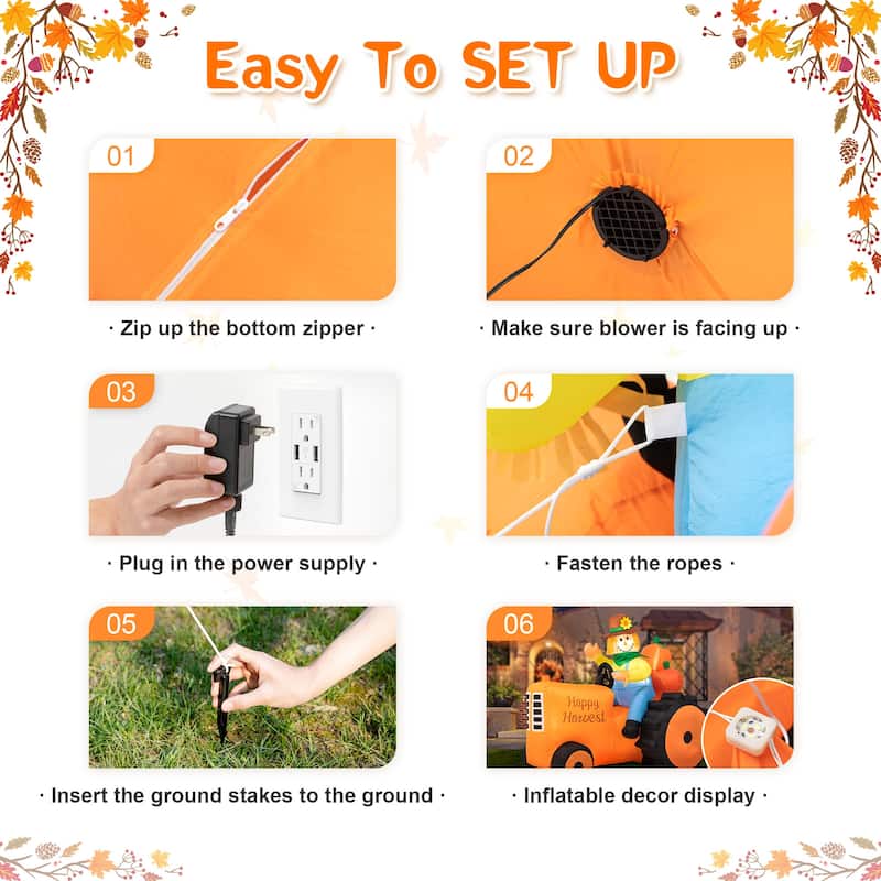 Glitzhome 7ft Fall Lighted Inflatable Tractor Scarecrow Decor