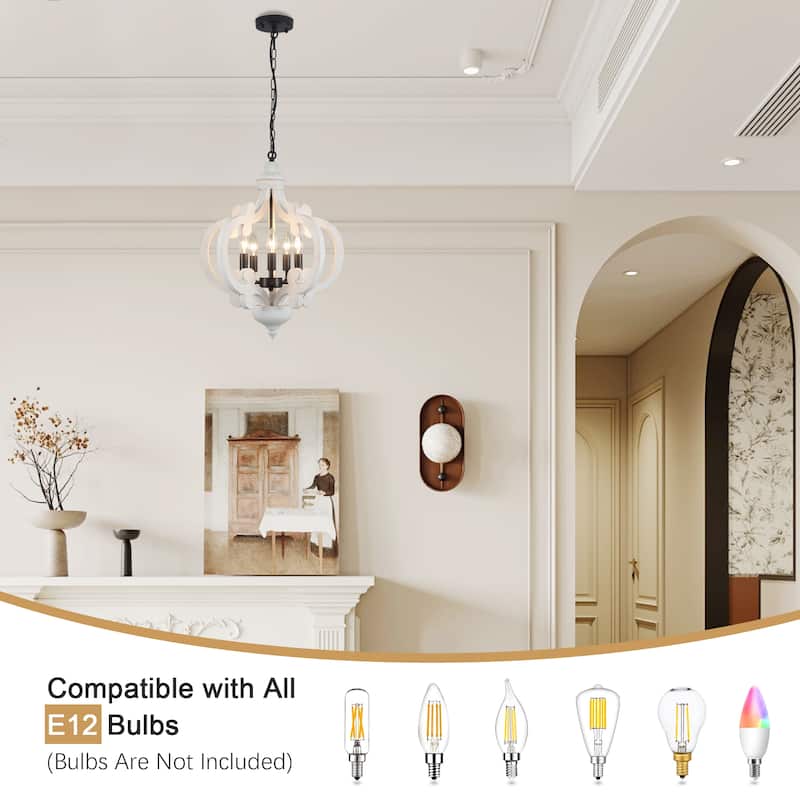 5-Light Country Wood Chandelier Light Fixture for Kitchen Island Dining Room