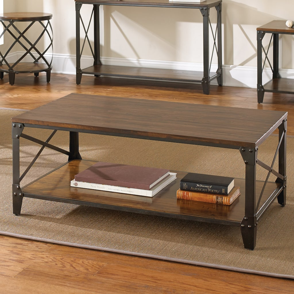 Steve Silver Fischer Brown Solid Birch and Iron Rustic Coffee Table