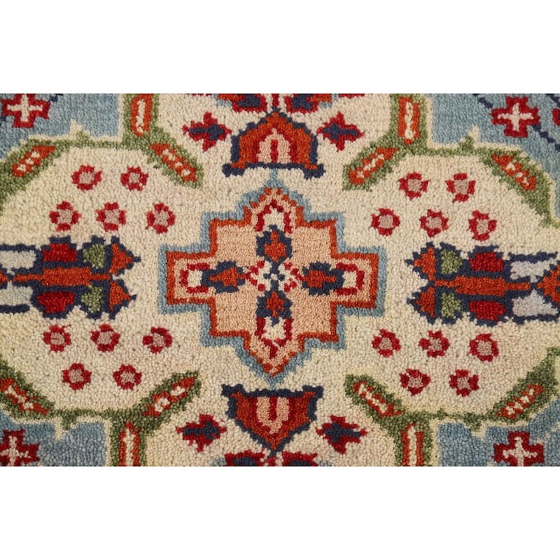 Light Blue Geometric Kazak Indian Runner Rug Hand-Knotted Wool Carpet - 2'7"x 7'10"