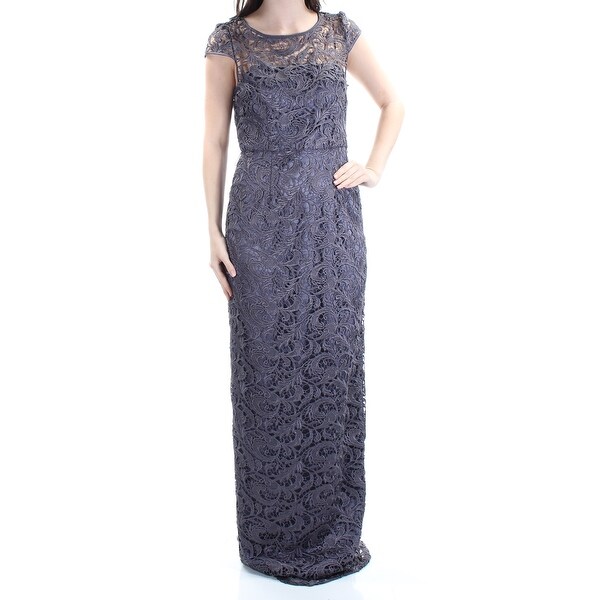 Adrianna Papell Womens Cap Sleeve Column Gown with Lace Inset