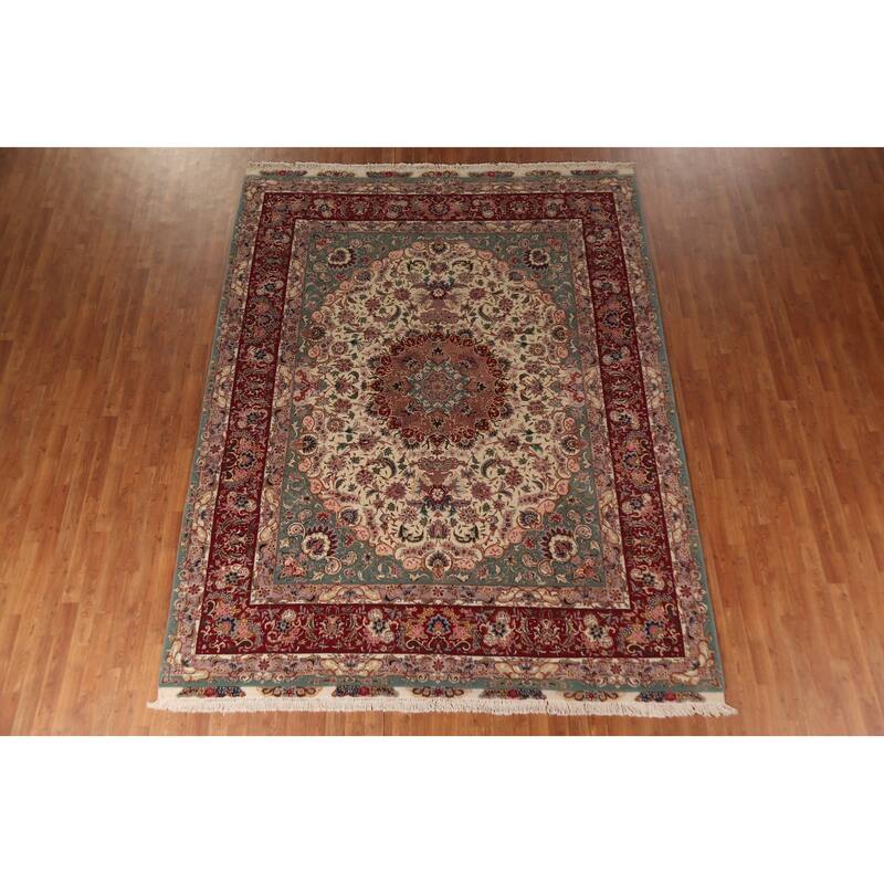 Vegetable Dye Ivory Tabriz Chinese Area Rug Handmade Wool Carpet - 8'2"x 10'7"