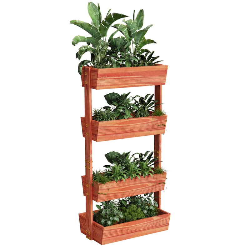 4-tier Wooden Vertical Ladder Raised Vegetable Planter Box Elevated Garden Bed - 25.6" W x 55.5" H