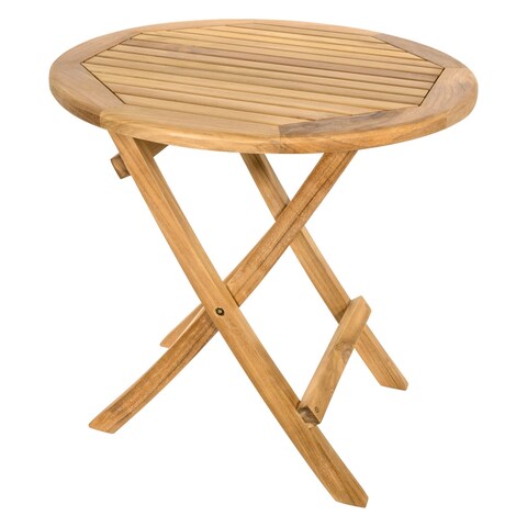 Nordic Style Natural Teak Round Folding Side Table - 20"