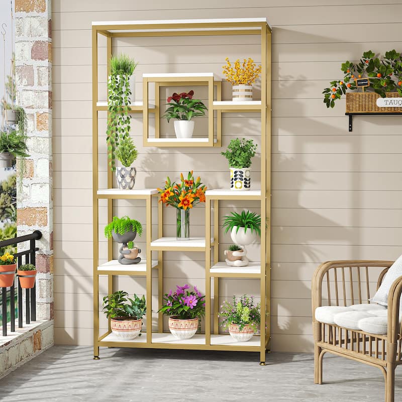 71 Inch Bookcase Bookshelves, Modern White Gold Etagere Bookshelf Display Rack