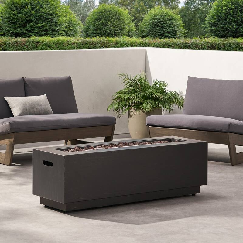 48 in. W x 15 in. H Iron Square Propane Gas Burning Outdoor Fire Pit in Brown