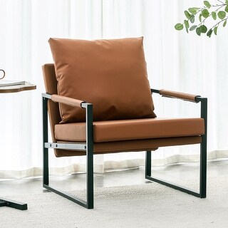 PU Leather Accent Arm Chair Mid Century Upholstered Armchair with Metal Frame Extra-Thick Padded Backrest and Seat Cushion Sofa Chairs for Living Room ( orange PU Leather + Metal Frame + Foam)SF-008