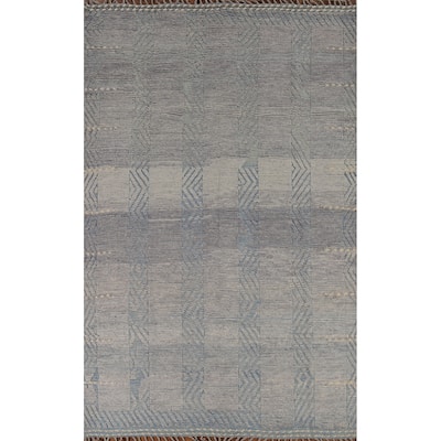 Gray Striped Moroccan Area Rug Hand-Knotted Wool Carpet - 6'7"x 10'9"