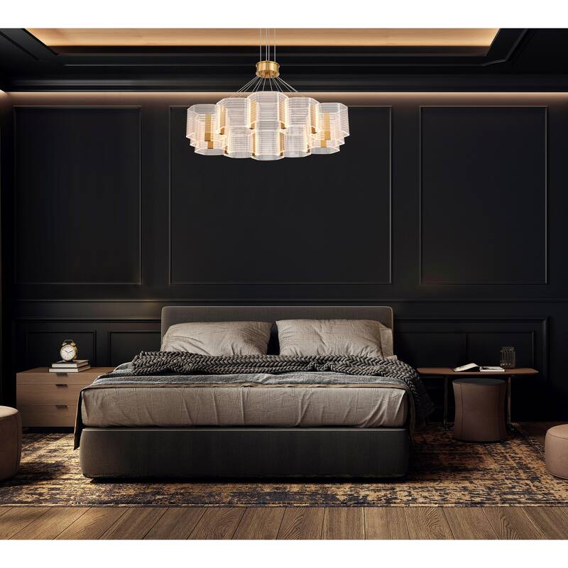 Kenzo LED 12 Light Chandelier Polished Anodized Bronze Finish Light Guide Panel - Polished Anodized Bronze