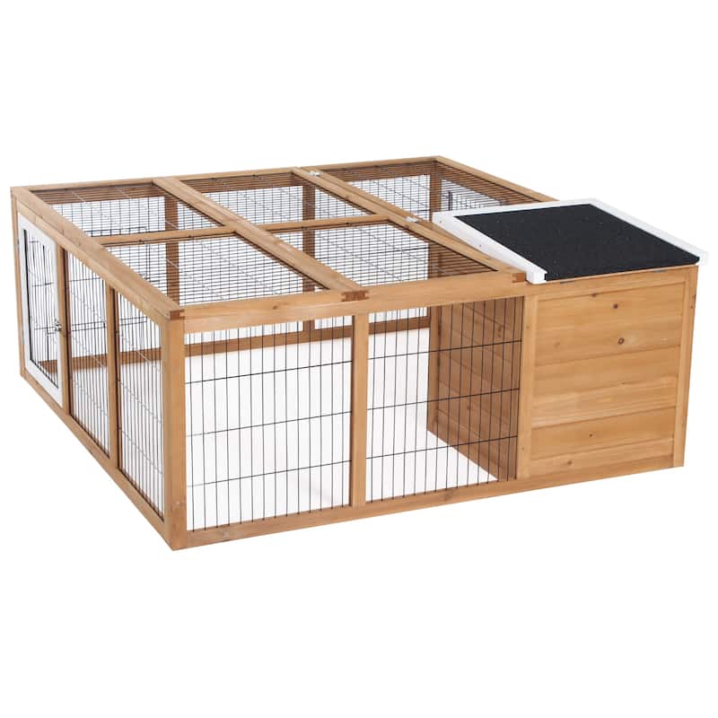 Outdoor Small Animal Cage with Playpen and Easy Access Doors - 48.5" L x 47.25" W x 20.5" H