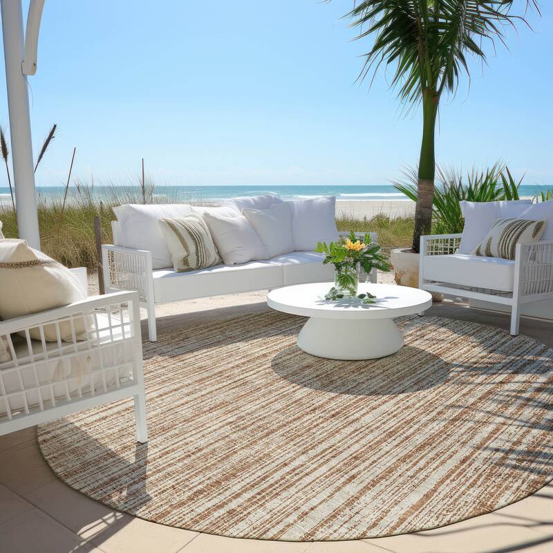 Machine Washable Indoor/ Outdoor Chantille Contemporary Striped Rug - Paprika - 8' x 8'