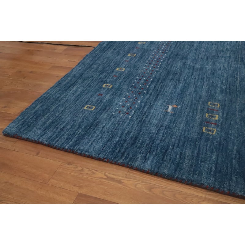 Hand Knotted Oriental 100% Wool Carpet Tribal Animal Pictorial Navy Blue & Blues Gabbeh Area Rug - 8' 0'' X 8' 0''