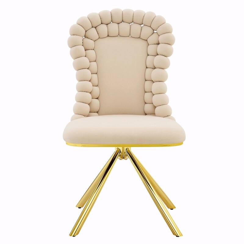 Set of 2 Puffy Bubble Velvet Dining Chairs with Ball Chain Detail & Gold Legs