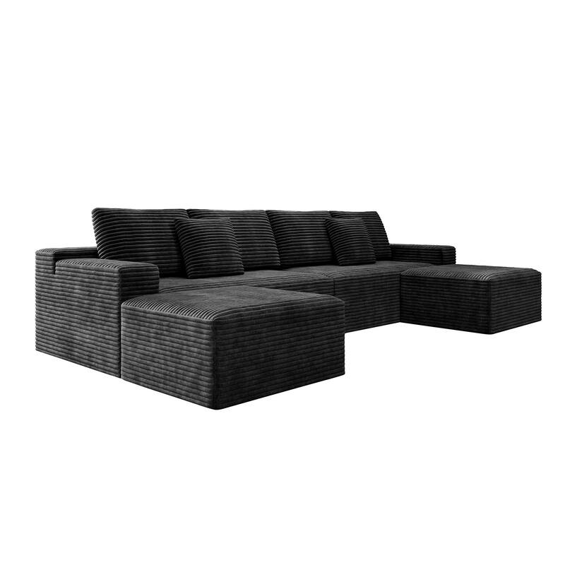 U Shaped Modern Sofa Modular Sectional Cloud Couch with 2 Ottoman, Deep Seat Couches Corduroy Fabric Sofa for Living Room