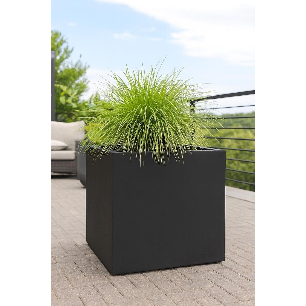 Grigio XL Cube Planter 19.75"W x 19.75"H Fiberglass Stone Resin, Lightweight, Frost & UV Resistant