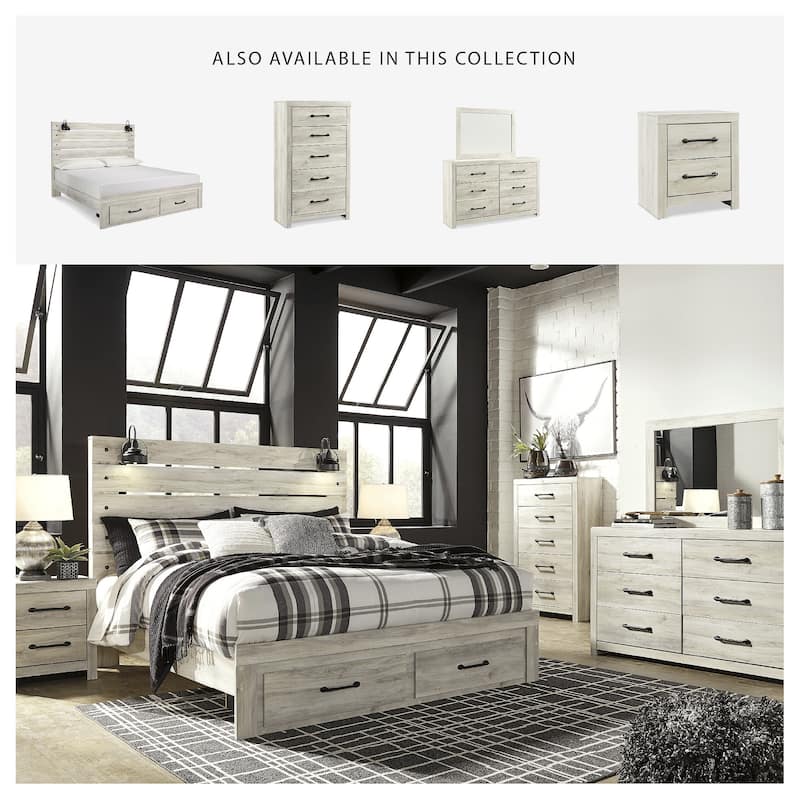 Cambeck Whitewashed Panel Bed w/ 2 Footboard Storage Drawers