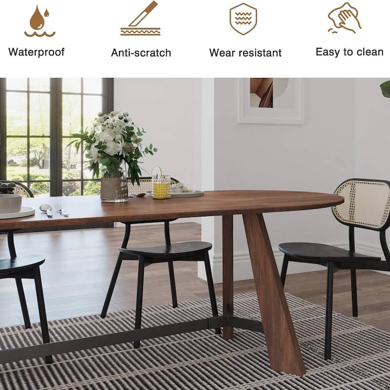 WESOME 70.86" Rustic Wood Oval Dining Table with Tapered Legs - 70.86"D x 31.5"W x 29.53"H
