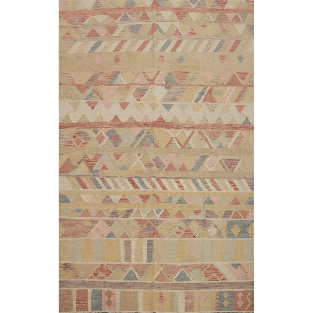 Hand Woven Oriental 100% Wool Carpet Southwestern Tribal Multi-Colored Kilim Area Rug - 9' 8'' X 6' 7''