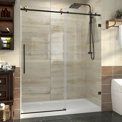56-60" x 74" Glass Frameless Single Sliding Shower Tub Door in Black - 60*74