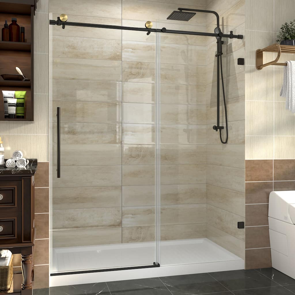 56-60" x 74" Glass Frameless Single Sliding Shower Tub Door in Black - 60*74