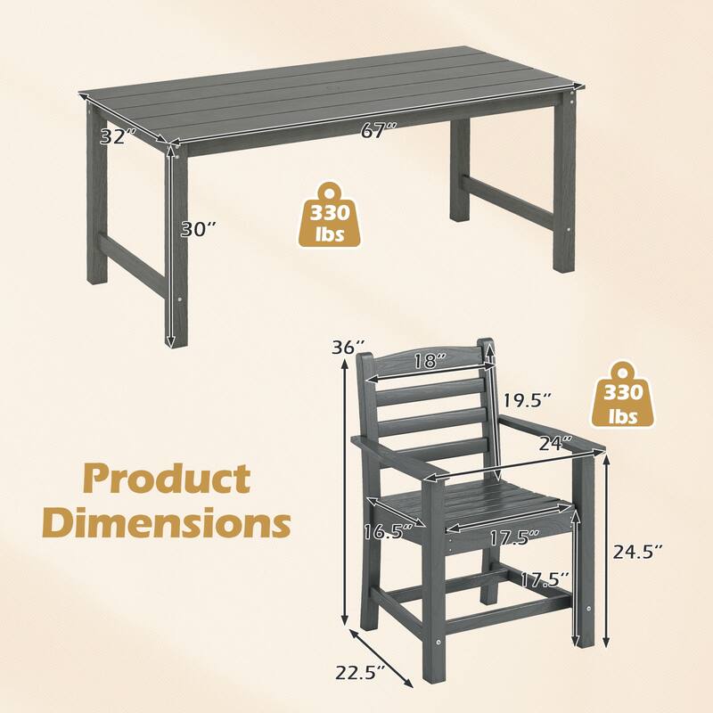 Gymax 7 PCS Outdoor Dining Table Set for 6 People Rectangle Table & 6