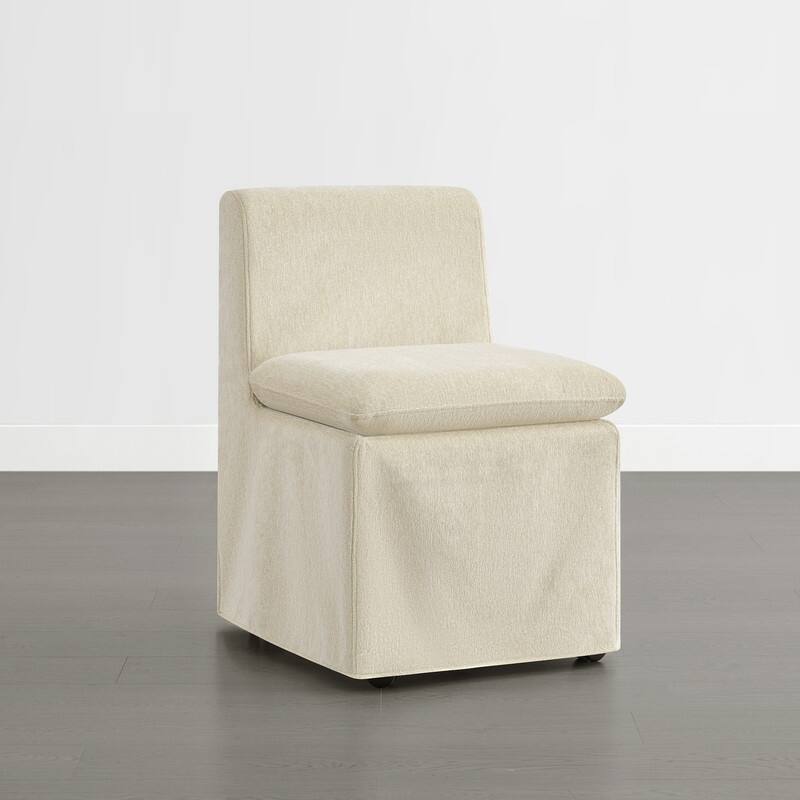 Spruce & Spring Modern Upholstered Dining Chair with Casters, Removable Washable Slipcover - Set of 2 - Sand