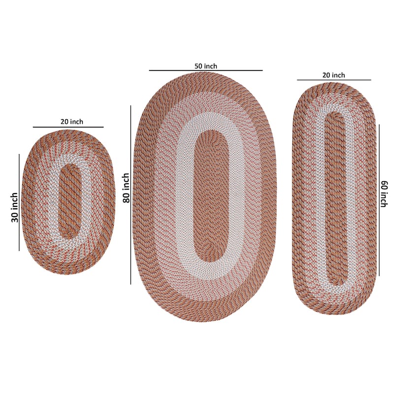 Better Trends Braided Rug Set 100% Polypropylene Durable & Stain Resistant Reversible Indoor Area Rug Alpine 3-Piece Collection - 3 Piece Set - Straw