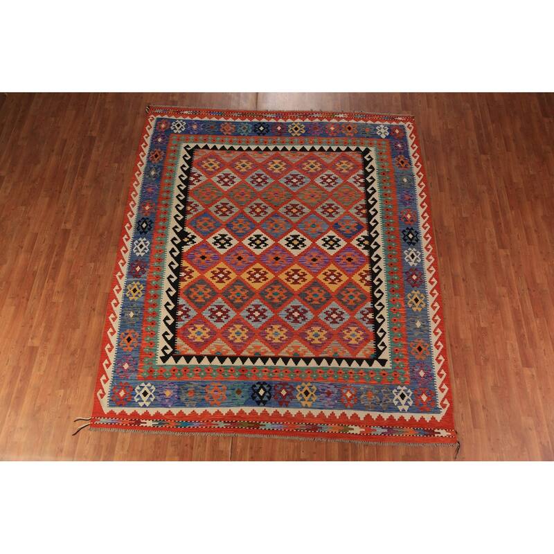 South Western Style Kilim Oriental Rug Flatweave Bedroom Wool Carpet - 8'4"x 9'9"