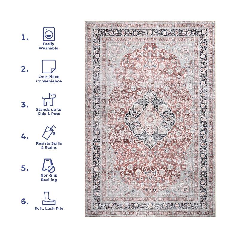 Nuloom Paulina SpinClean Machine Washable Traditional Floral Medallion Area Rug
