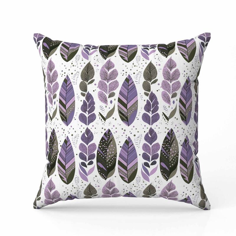 Tribal Leafy Treasures Indoor/Outdoor Reversible Throw Pillow Purple and Green
