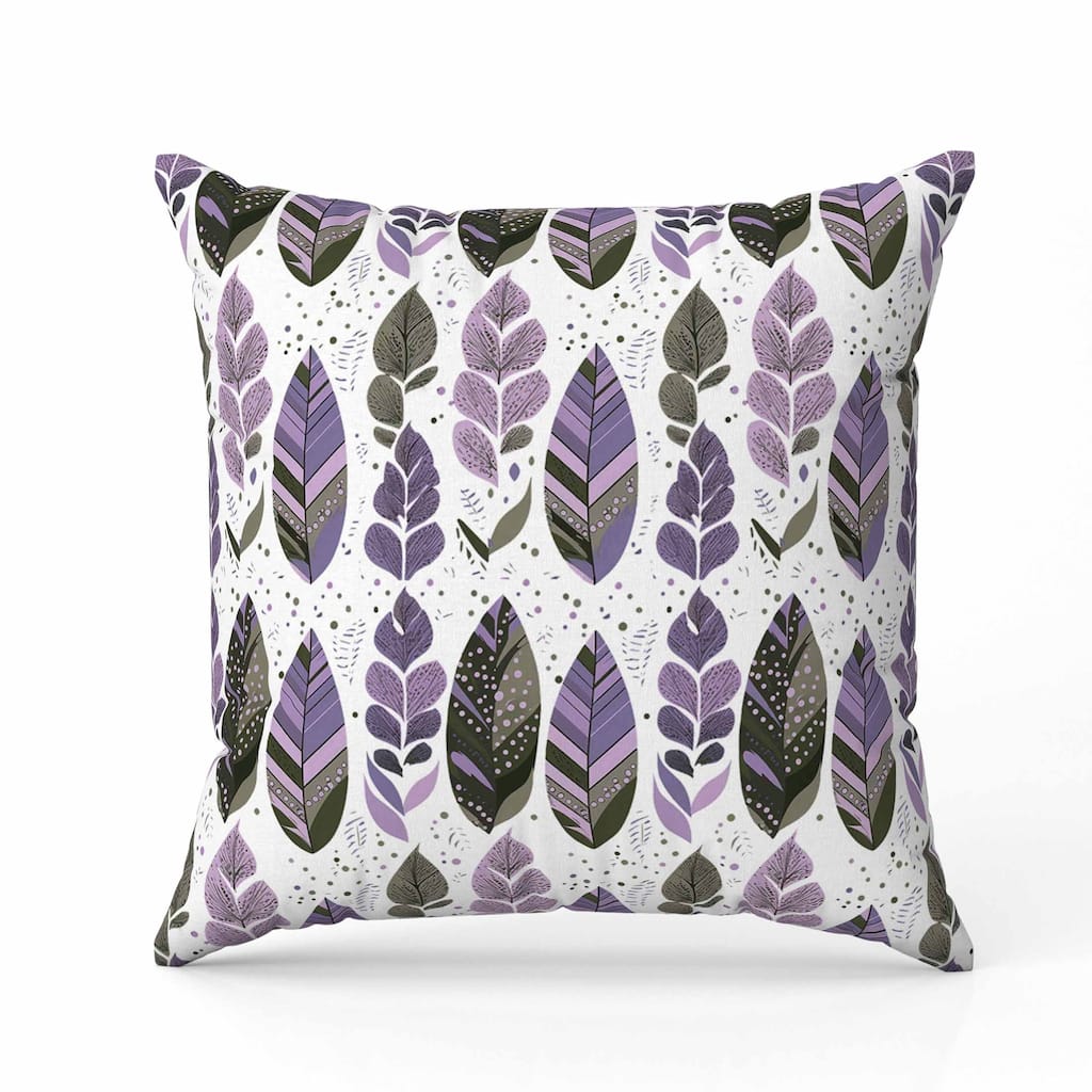 Tribal Leafy Treasures Indoor/Outdoor Reversible Throw Pillow Purple and Green
