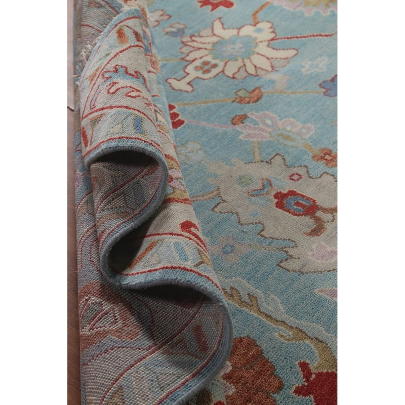 Light Blue Oushak Style Area Rug Handmade Wool Carpet - 9'0" x 11'9"