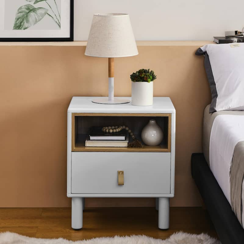 Modern Single-Drawer Bedside Table, Bedroom Nightstand, Wooden, Compact, Nordic Style - White