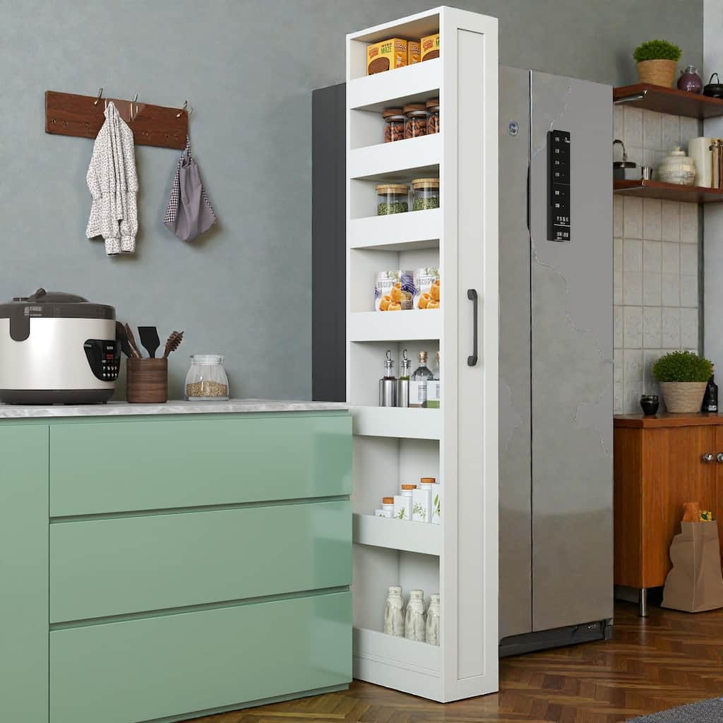 7 Tier Slim Pull Out Storage Shelf, Narrow Rolling Organizer for Kitchen Pantry, Living Room and Small Spaces