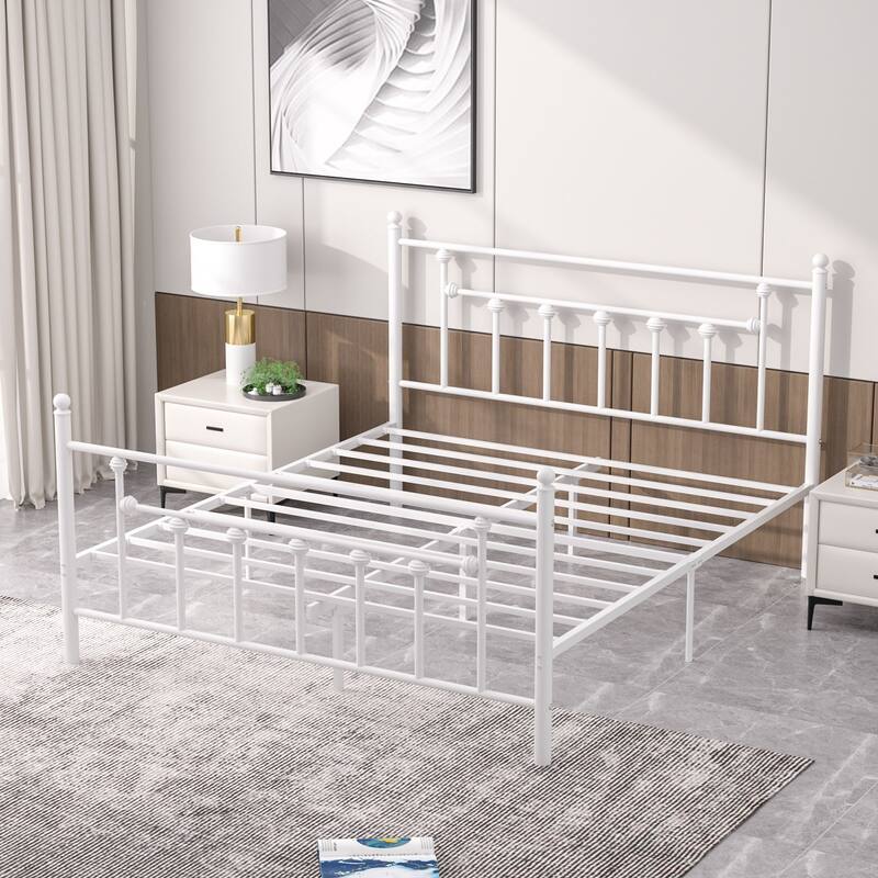 14 Inch Metal Victorian Platform Bed Frame with Headboard and Footboard, Heavy Duty Mattress Foundation with Steel Slats Support