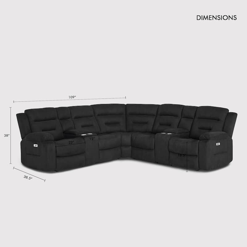 7PCS, 2 Power Recliners, Fabric Reclining Sectional with Power Headrest & Lumber