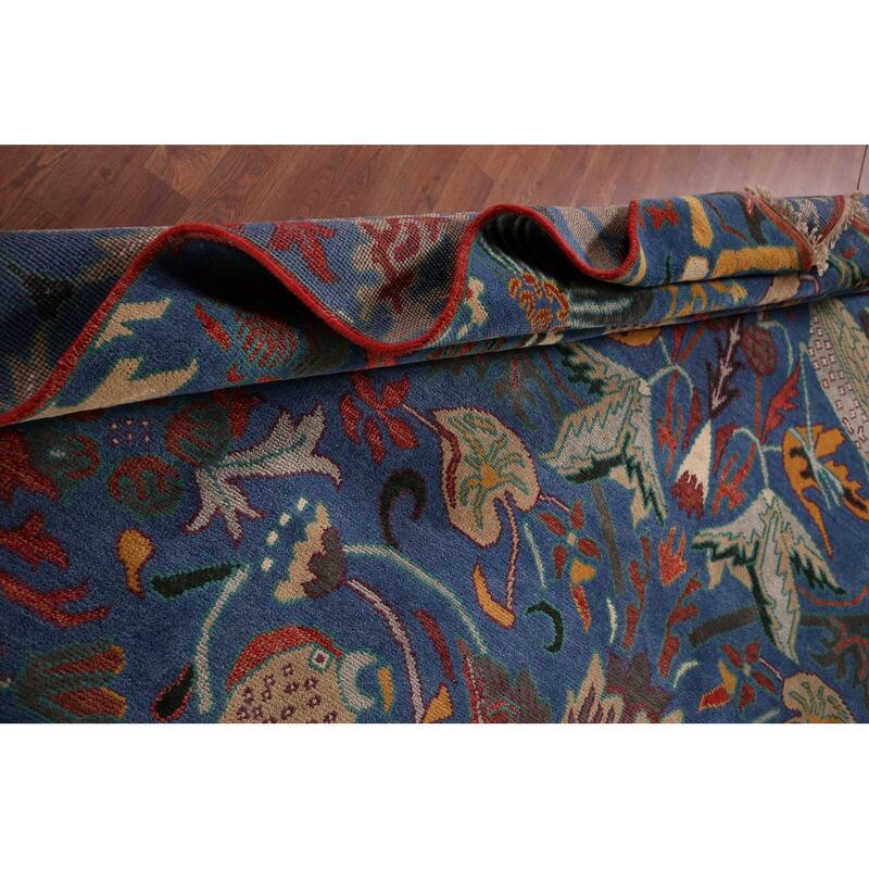 Animals Design Blue Ziegler Oriental Area Rug Hand-Knotted Wool Carpet - 9'11" x 13'8"