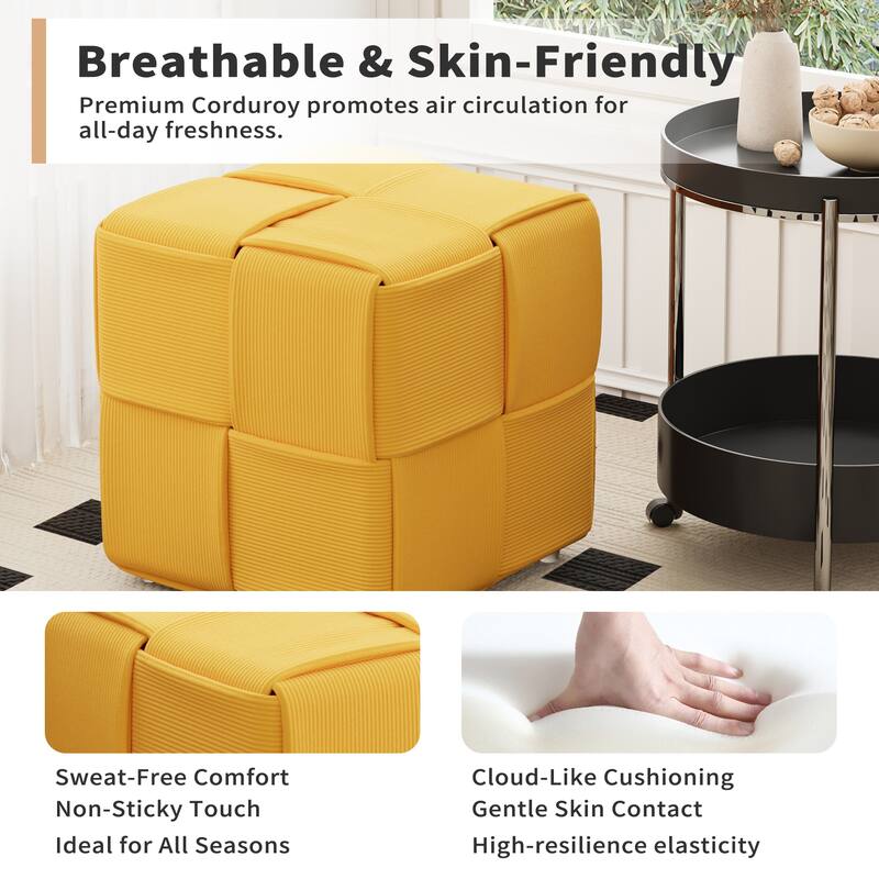 Ottoman Foot Rest Soft and Comfortable Ottoman Square Corduroy Woven Design Sofa Stool