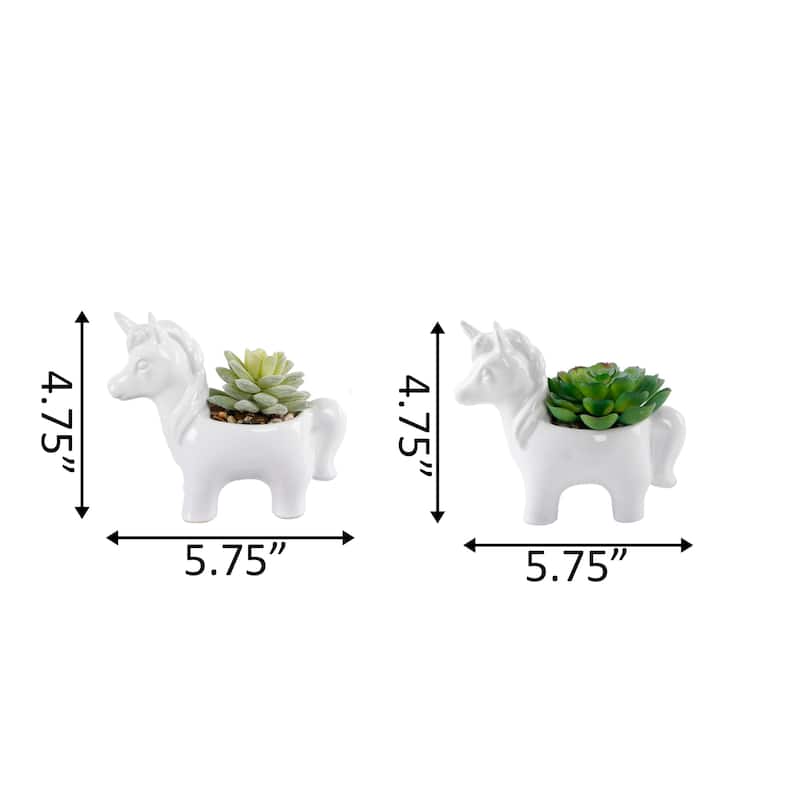 Artificial Plant in CERAMIC UNICORN Pot, Set of 2 - ONE-SIZE