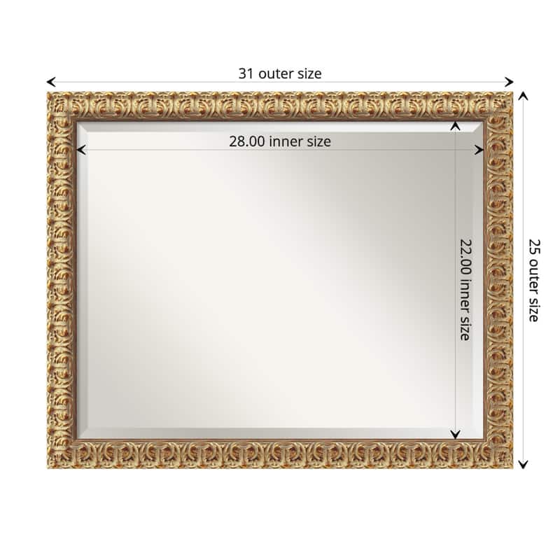 Beveled Wood Wall Mirror - Florentine Gold Frame - Outer Size: 31 x 25 in