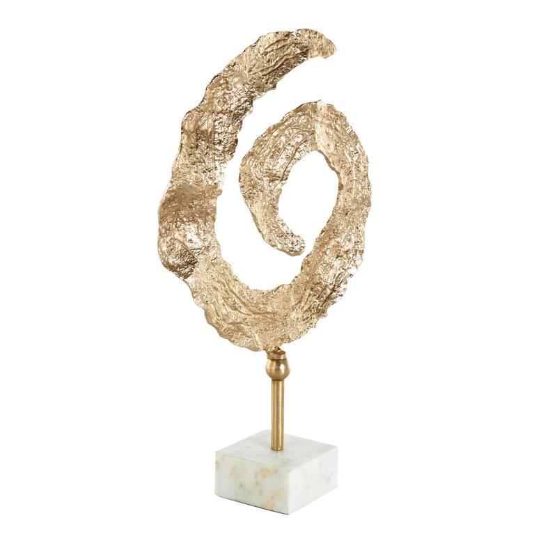 Gold Aluminum Metal Textured Spiral Abstract Decorative Sculpture with Marble Base